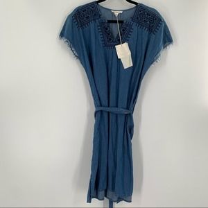 Beachlunchlounge Denim 100% Cotton Maxi Embroidered Dress Women’s Size M NWT